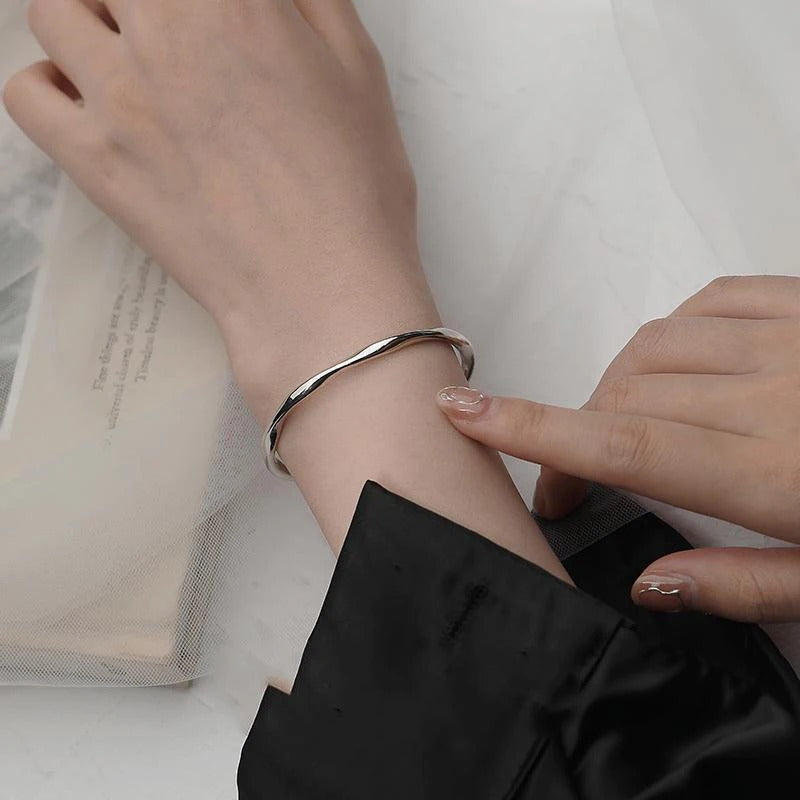 Thick Adjustable 925 Silver Cuff with Irregular Shape