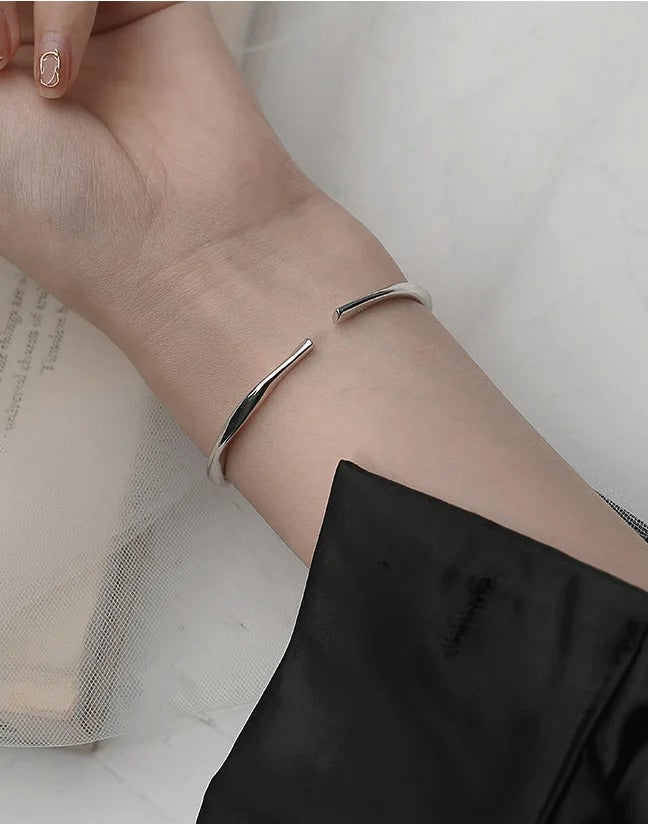 Thick Adjustable 925 Silver Cuff with Irregular Shape