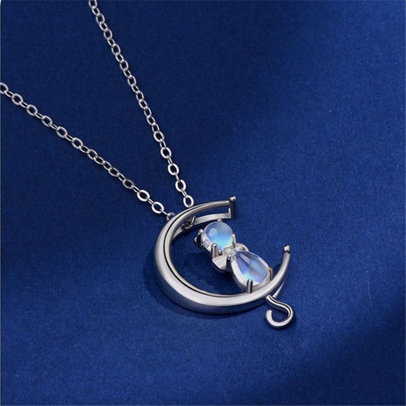 Ember — Moonstone Crescent and Cat Necklace