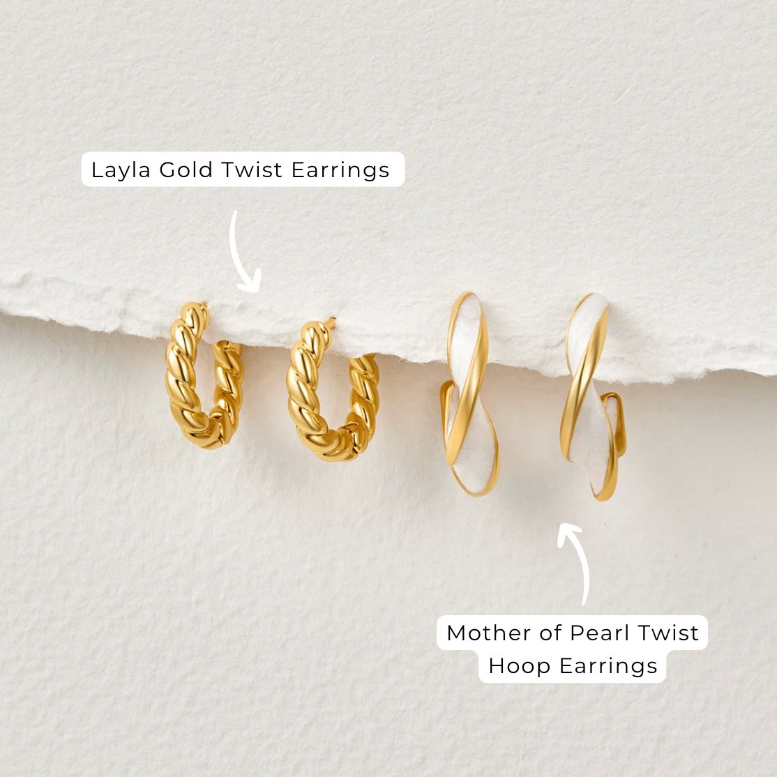 Brigida — Mother-of-Pearl Twist Hoop Earrings