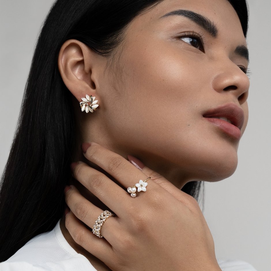 Delia — Opal Petal Gold Earrings