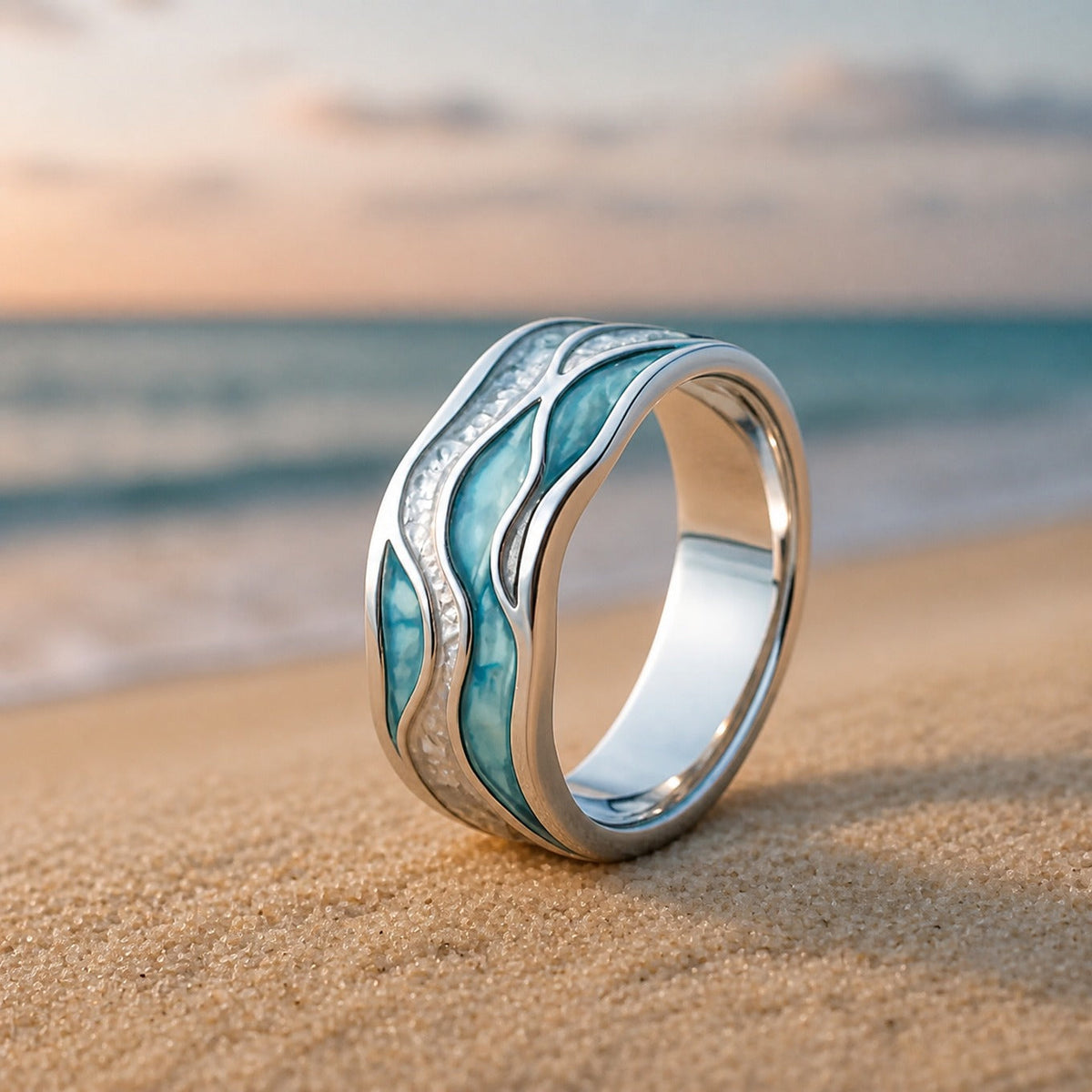Dwynwen — Turquoise Ocean Ripple Ring