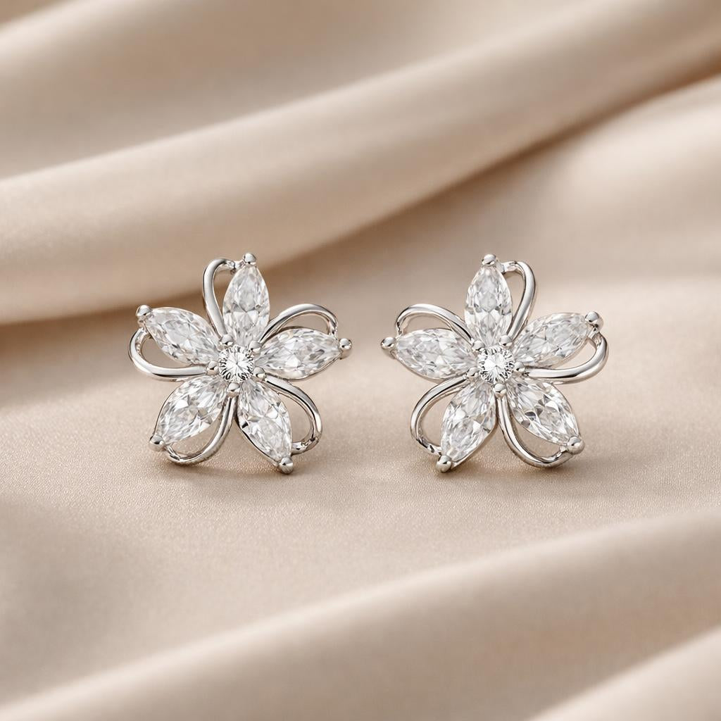 Rosemary — Inlaid Cubic White Gold Zirconia Petal Earrings