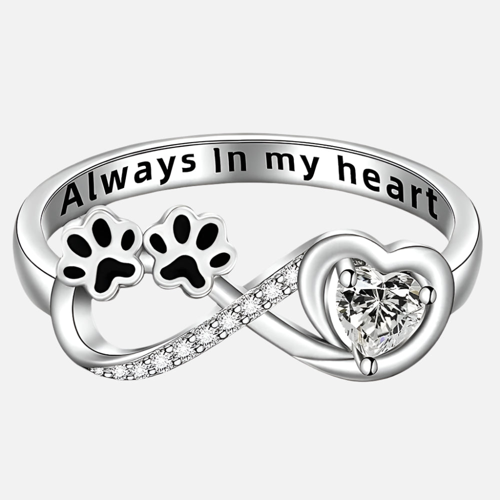 Eden — Zirconia Paw Ring with Heart and Infinity Design