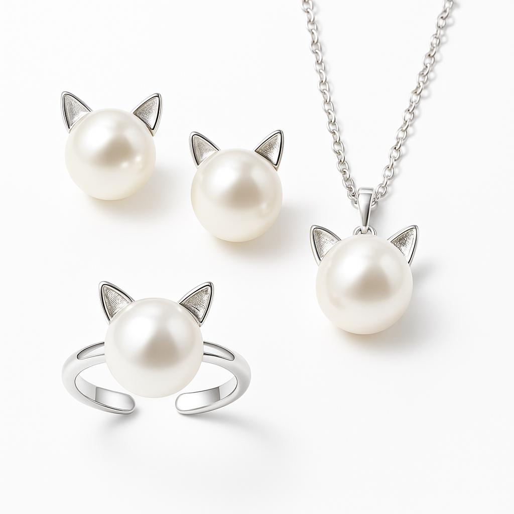 Paisley — Beautiful Pearl Cat Necklace with Bonus Earrings + Ring