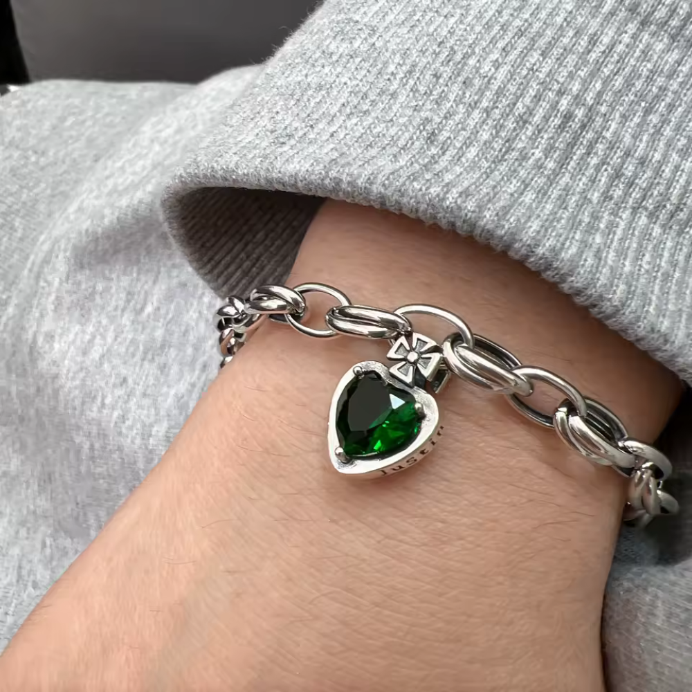 Ilona — Vintage Green Crystal Charm Bracelet