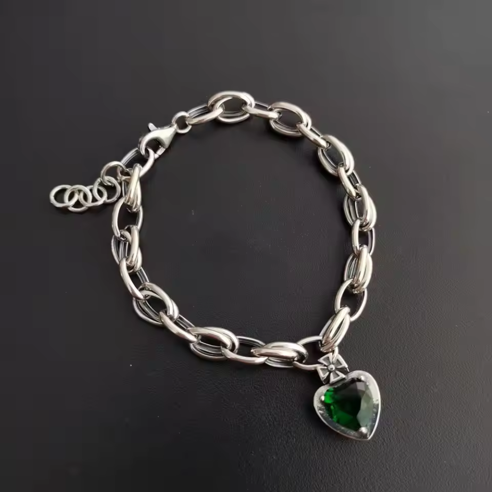 Ilona — Vintage Green Crystal Charm Bracelet