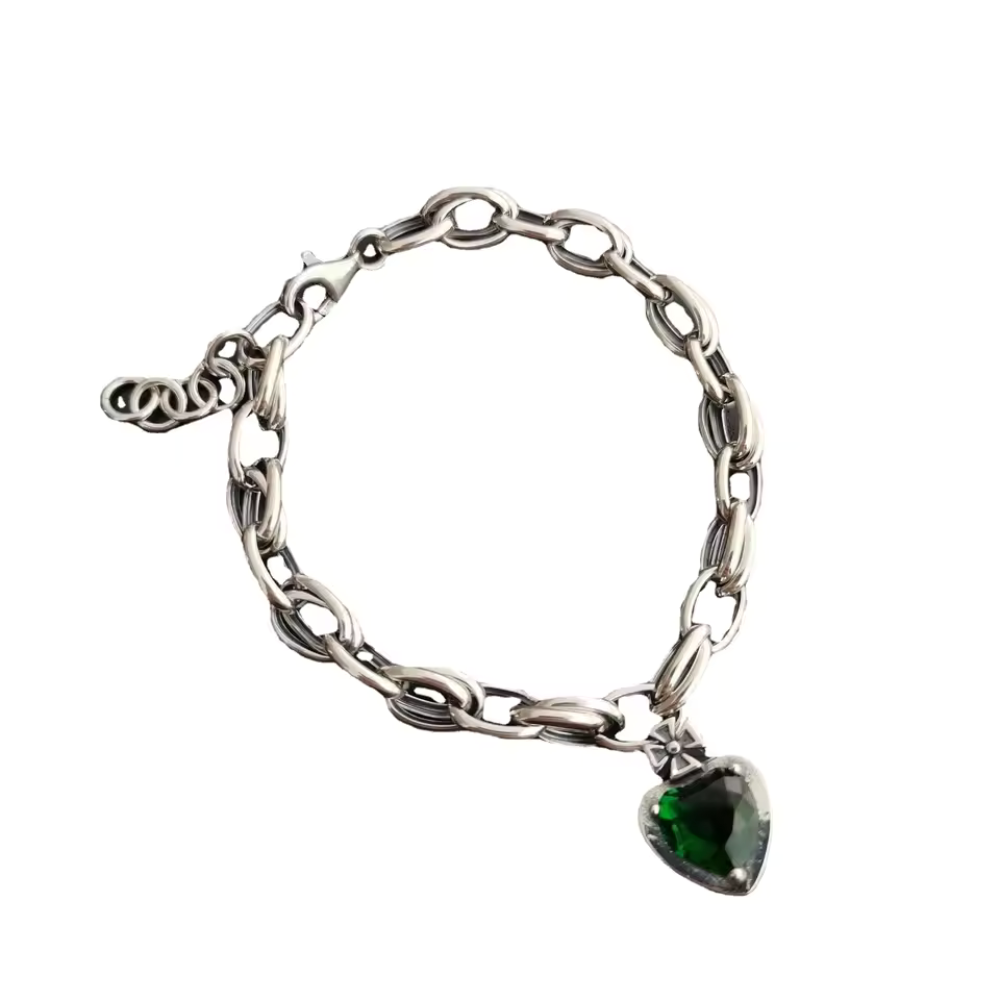 Ilona — Vintage Green Crystal Charm Bracelet