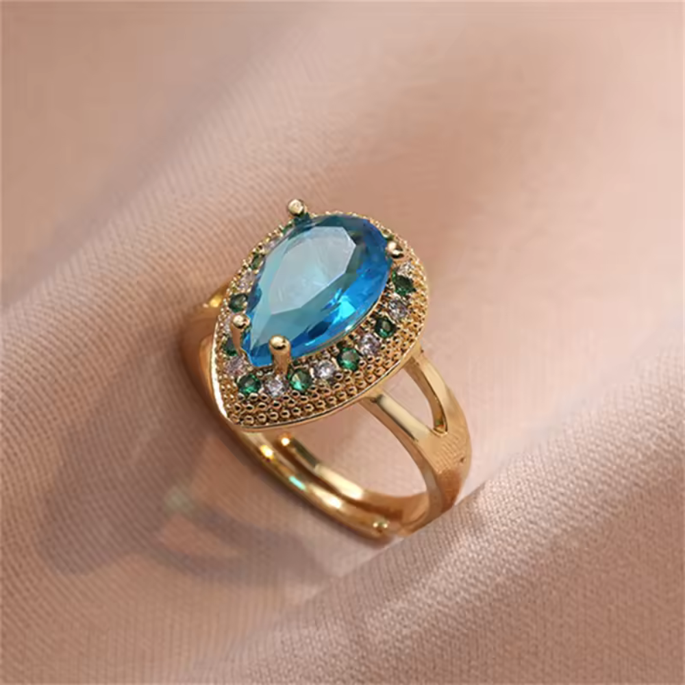 Aino — Green, White & Blue Teardrop Zirconia Ring
