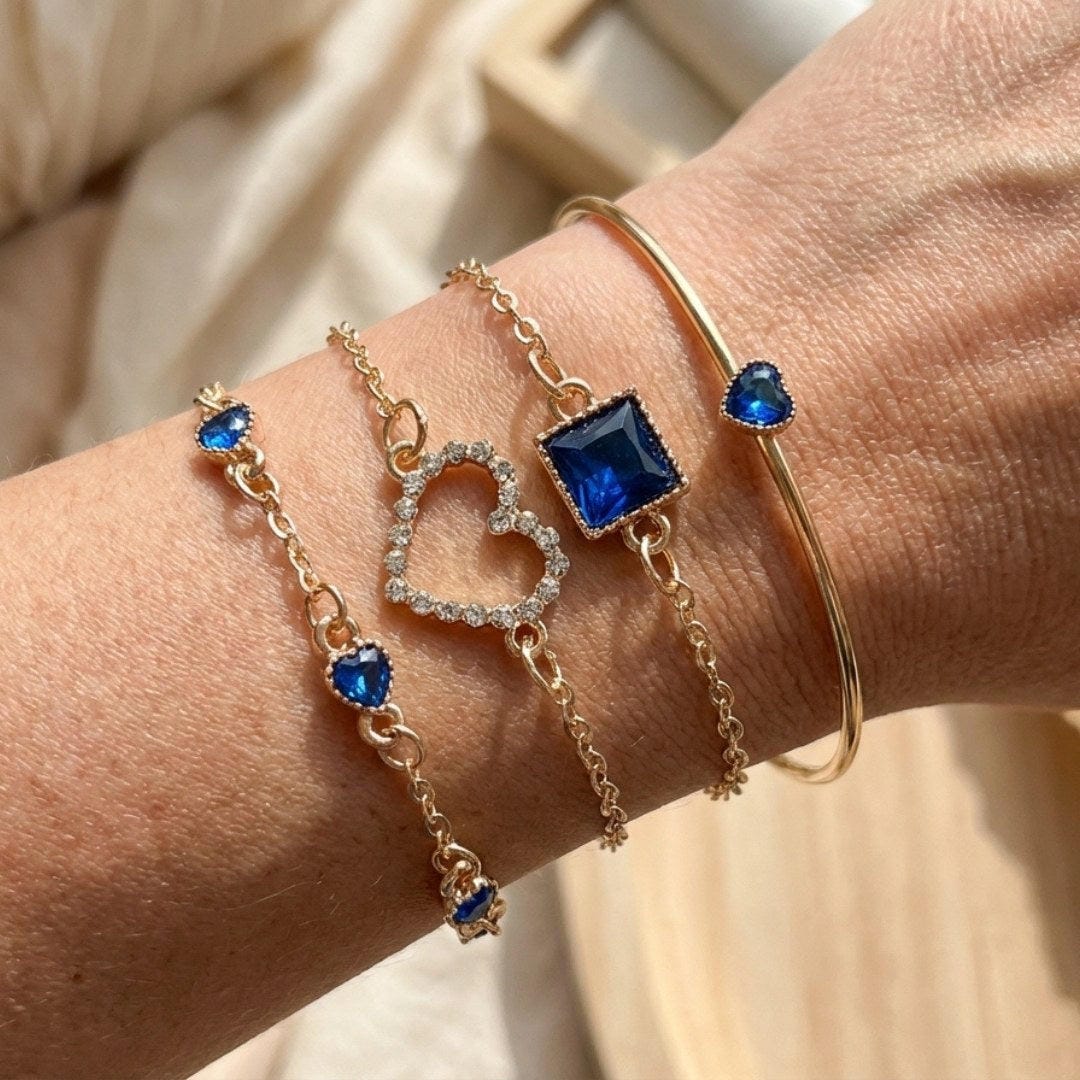Valeska — Sapphire Golden Hearts Bracelet Set