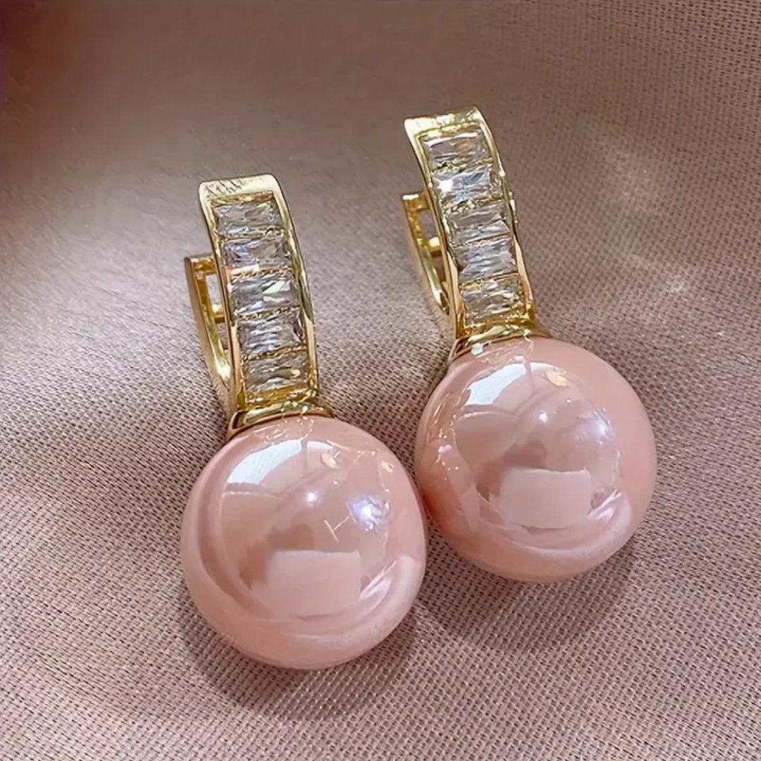 Rosalie — Pink Pearl & Crystal Gold Earrings