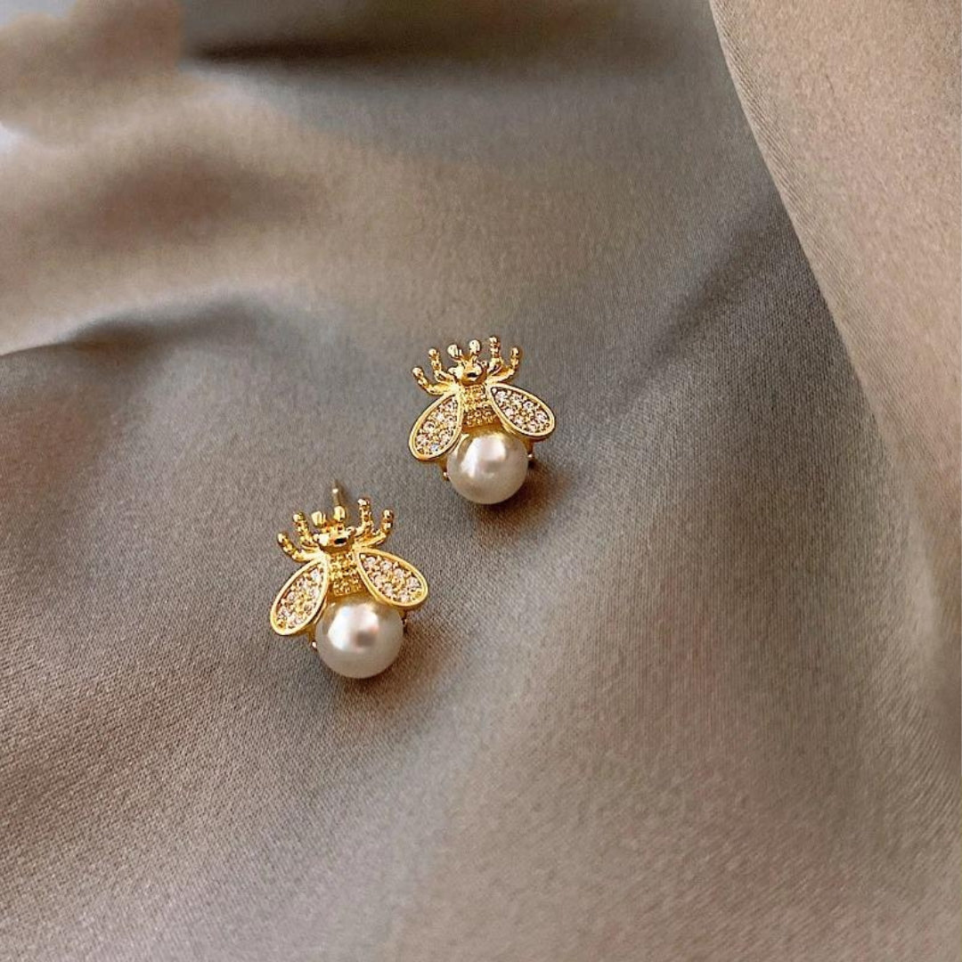 Marielle — Pearl & Crystal Bee Earrings