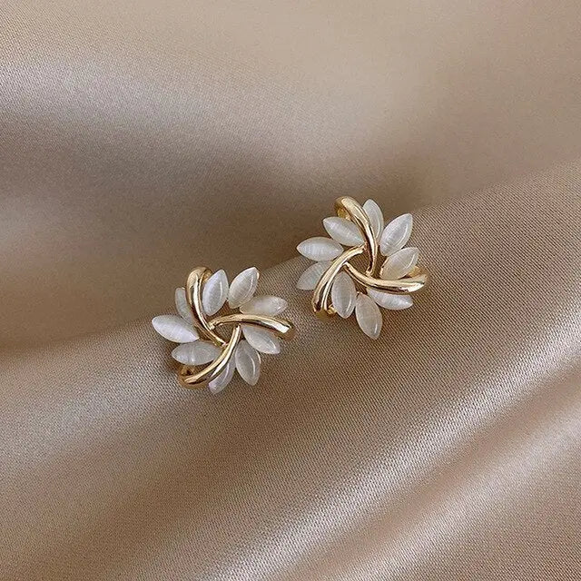 Iris — Golden Leaf Opal Stud Earrings
