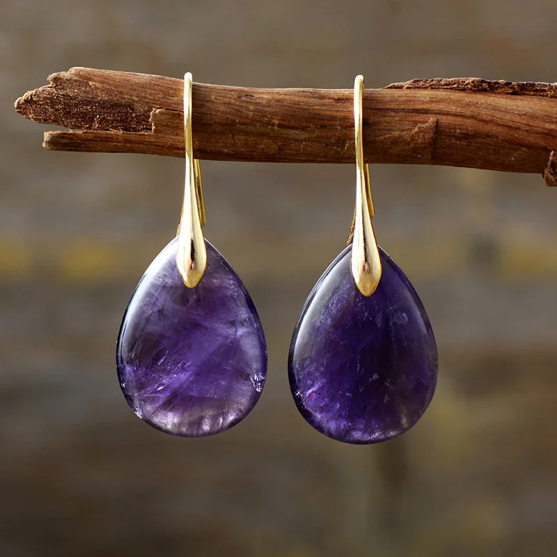 Amethyste Natural Amethyst Teardrop Earrings Gold