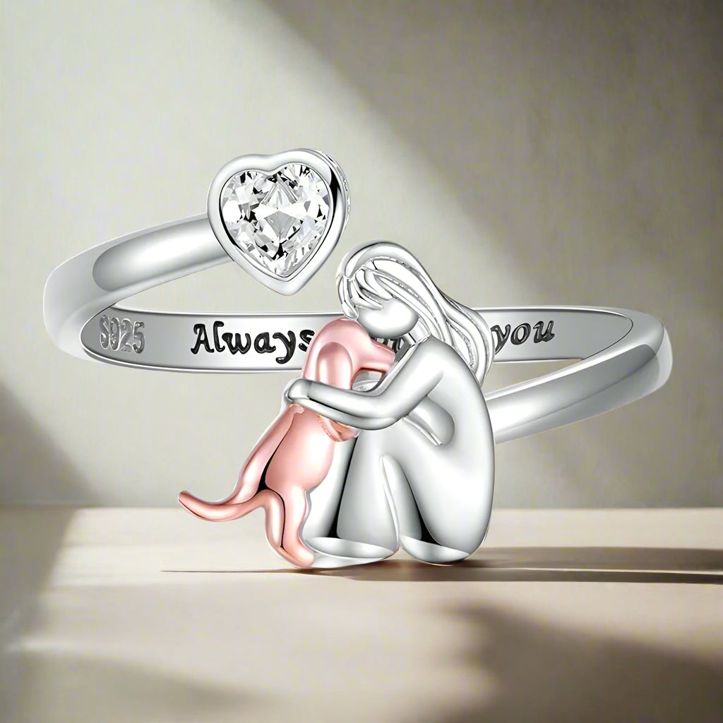 Reese — Adjustable Dog Ring in 925 Sterling Silver – Always in my Heart with Zirconia